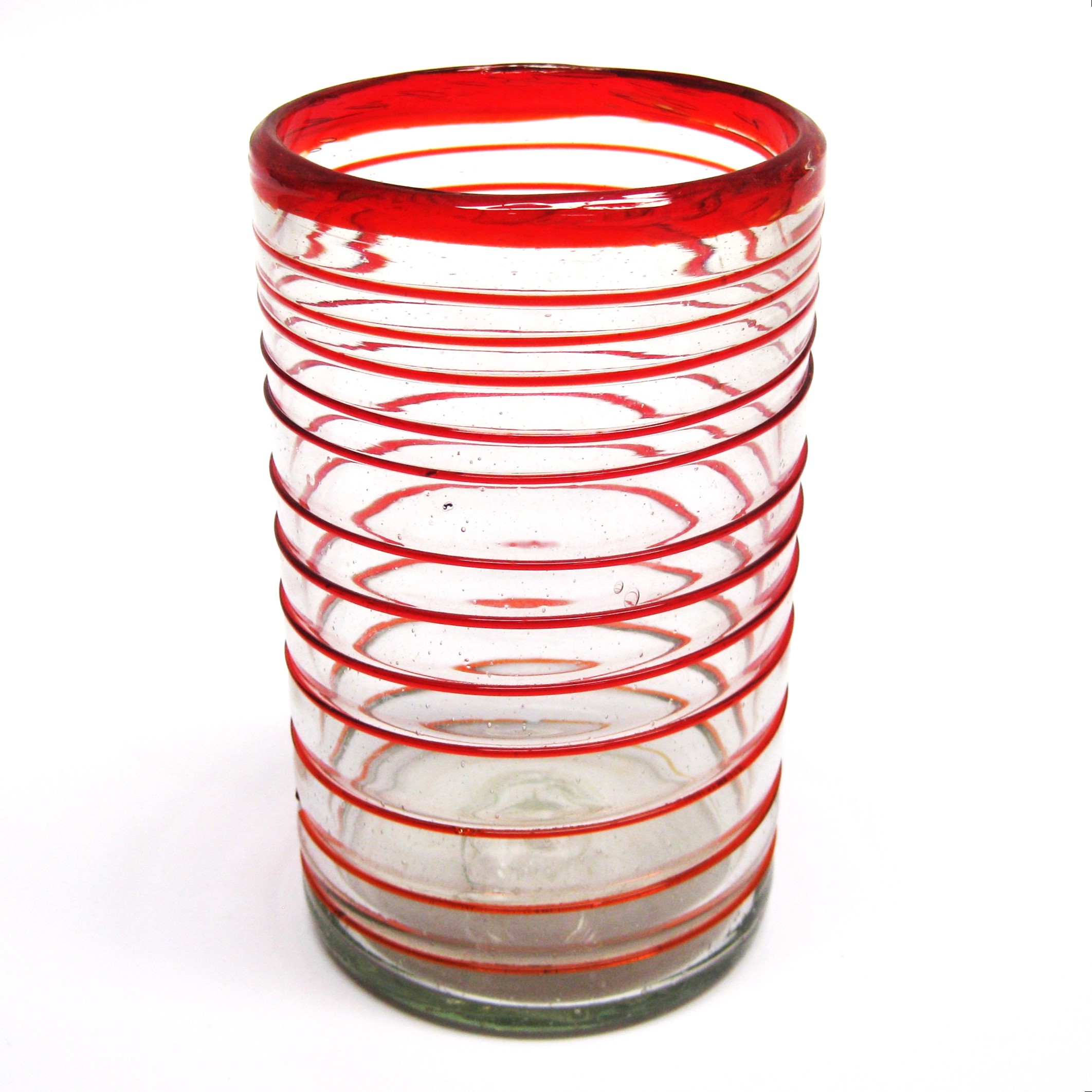 vasos grandes con espiral rojo rub, 14 oz, Vidrio Reciclado, Libre de Plomo y Toxinas